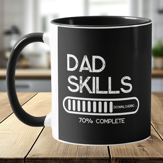 Mug Compétences de Papa 70% Complètes Blanc sur Noir (Créateur téléchargé)
