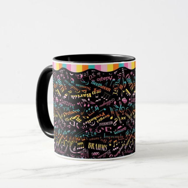 Mug Compositeurs de musique classique Notation Arc-en- (Devant gauche)