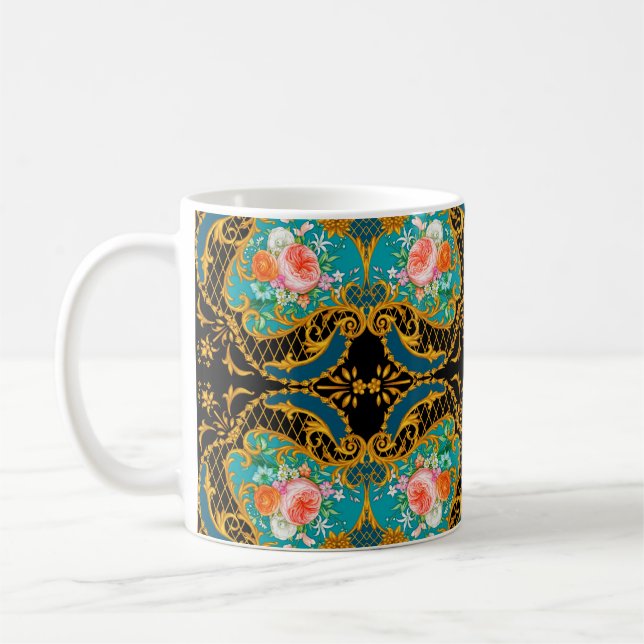 Mug Composition carré avec fleurs rose et orange 1 (Gauche)