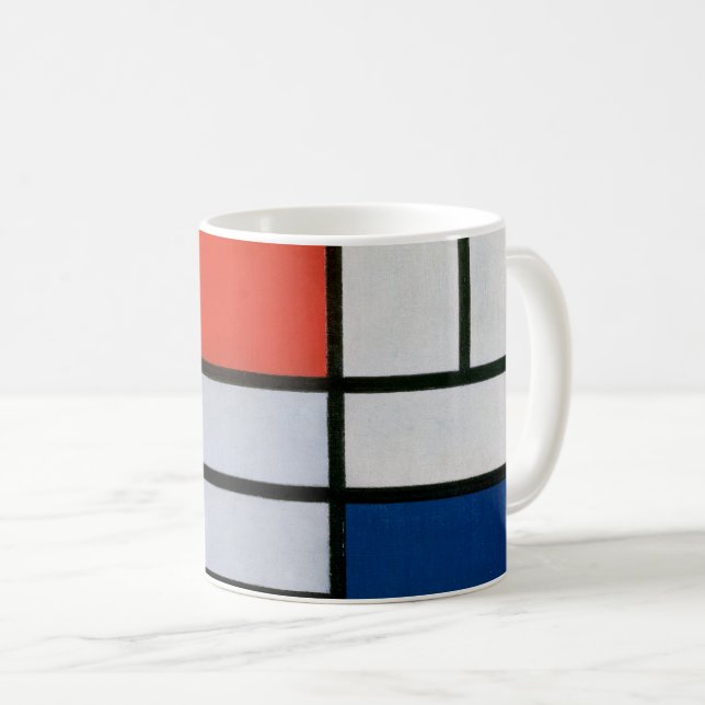 Mug Composition de Mondrian Rouge, Jaune, Bleu, Noir (Devant droit)