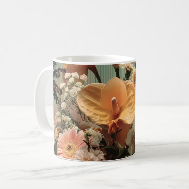 Mug Composition florale d'anthurium et de fleurs tropi (Devant gauche)