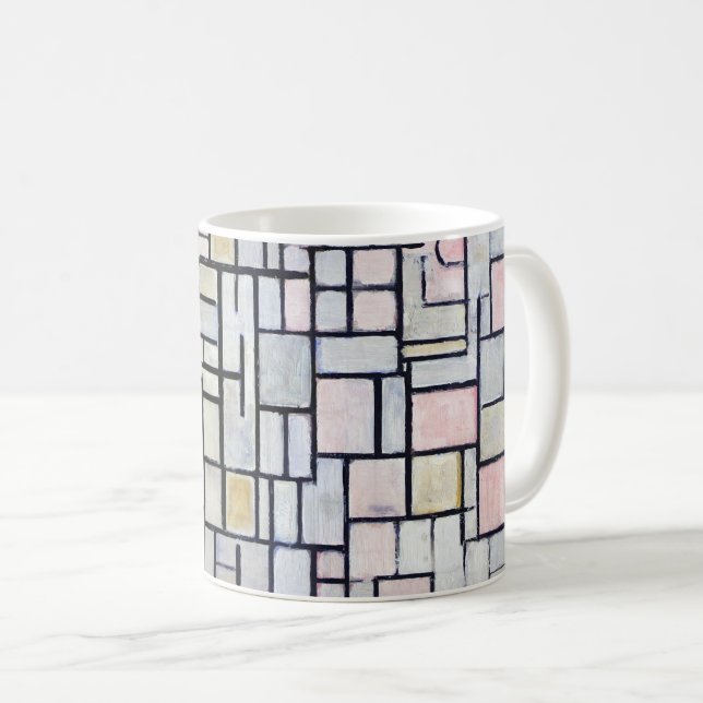 Mug Composition rose et gris, Mondrian (Devant droit)