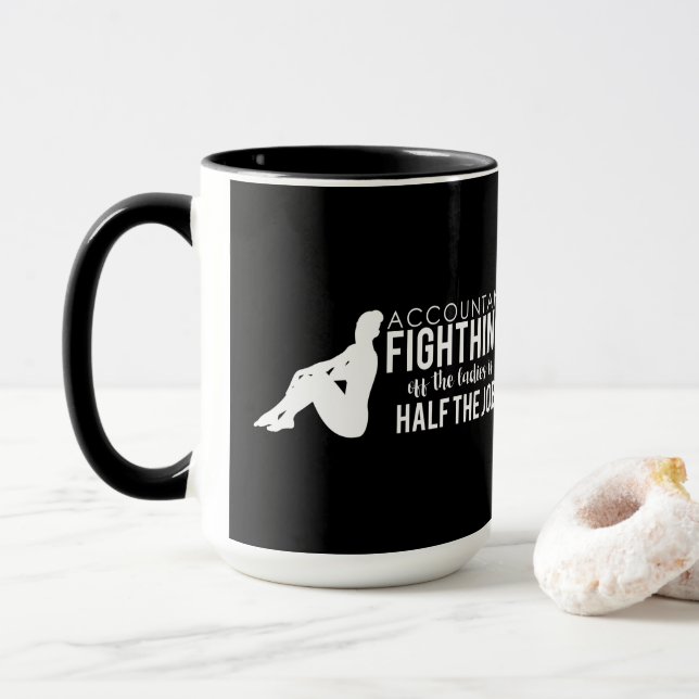 Mug Comptable blanc noir combattant les dames (Avec donut)
