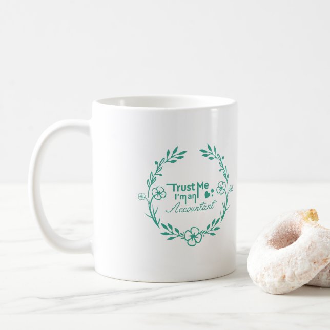 Mug Comptable floral de cadre de turquoise blanche (Avec donut)