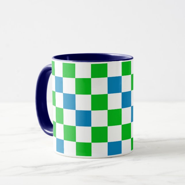 Mug Conception à carreaux bleu blanc vert  (Devant gauche)