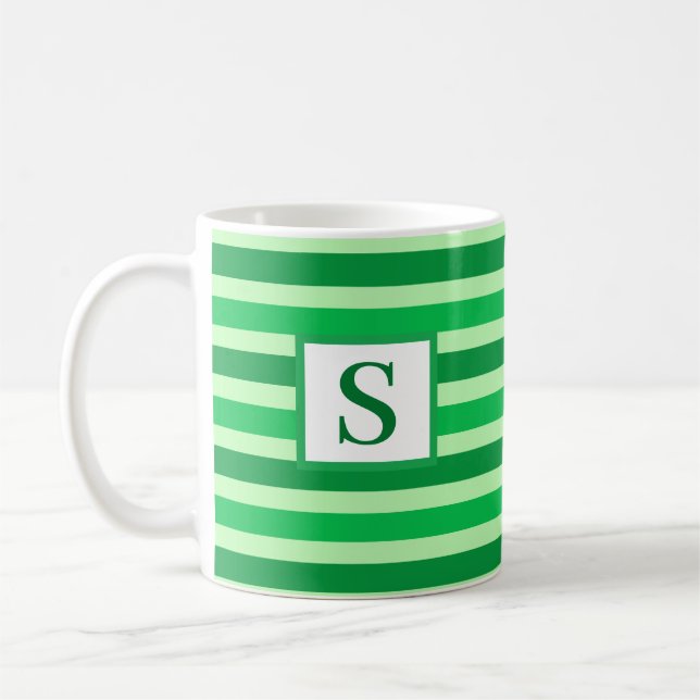 Mug Conception à rayures vert mignonne Initiale person (Gauche)