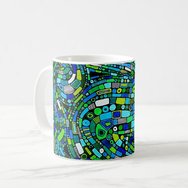 Mug Conception Abstraite Vagues Formes Bleu Vert (Devant gauche)