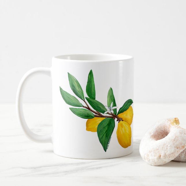 Mug Conception aquarelle de feuille de citron | Citron (Avec donut)