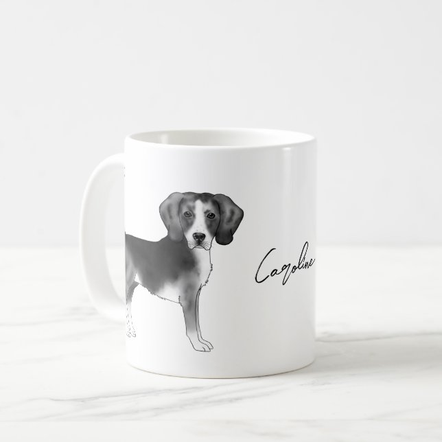 Mug Conception beagle Chien En Noir Et Blanc Avec Nom (Devant gauche)