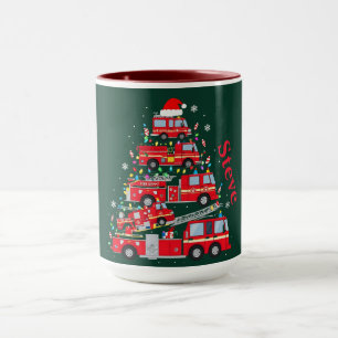 Mug Conception d'arbre de Noël en camions de pompiers
