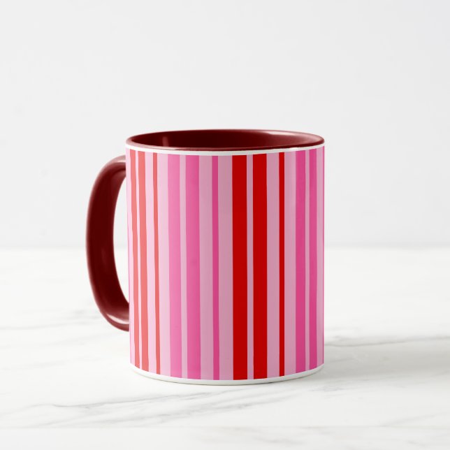 Mug Conception de bandes verticales rose gomme à bulle (Devant gauche)