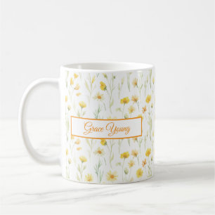 Mug Conception de bannière de nom aquarelle de fleur s