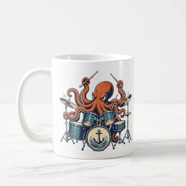 Mug Conception de batteur pieuvre personnalisé (Gauche)