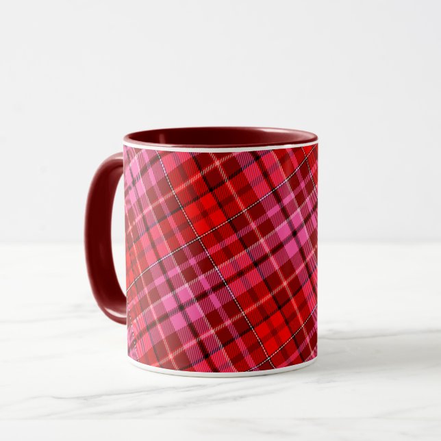 Mug Conception de carreaux Tartan Rouge Grenat Rose (Devant gauche)