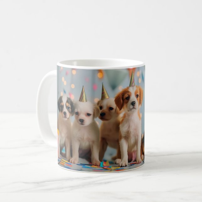 Mug Conception de célébration d'anniversaire de chiots (Devant gauche)
