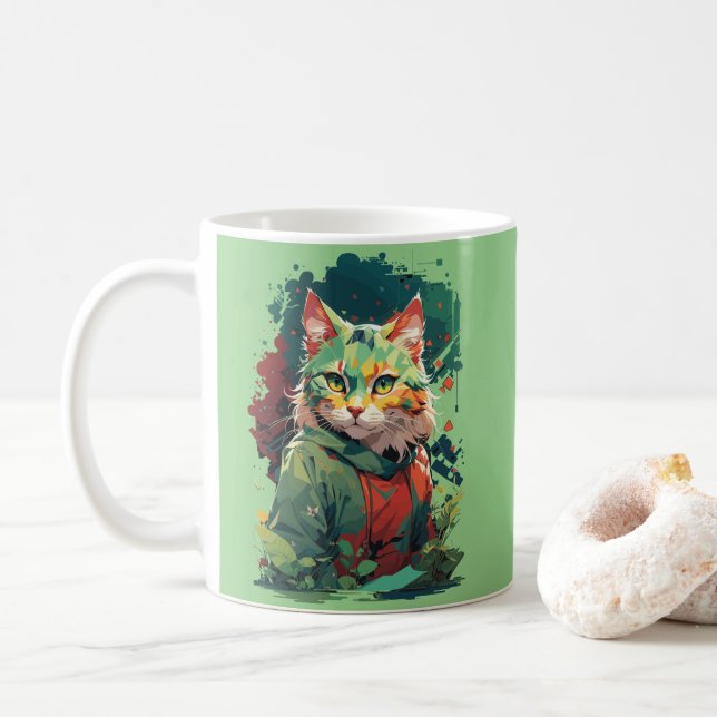 Mug Conception de chat avec éclaboussure de couleur fa (Avec donut)