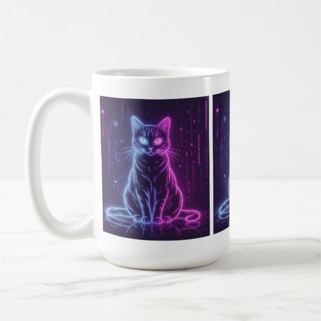 Mug **Conception de chat néon – Art félin futuriste lu (Gauche)