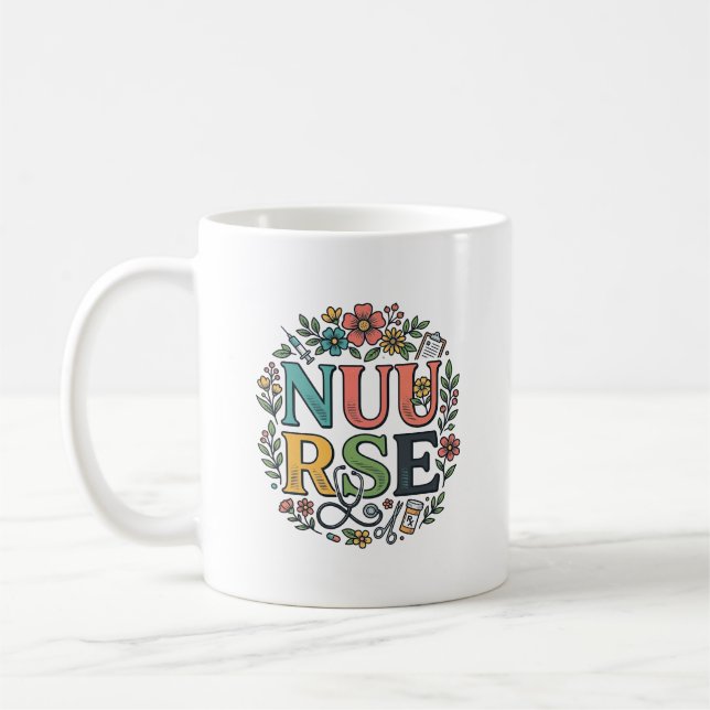 Mug Conception de chemise d'infirmière florale Art méd (Gauche)