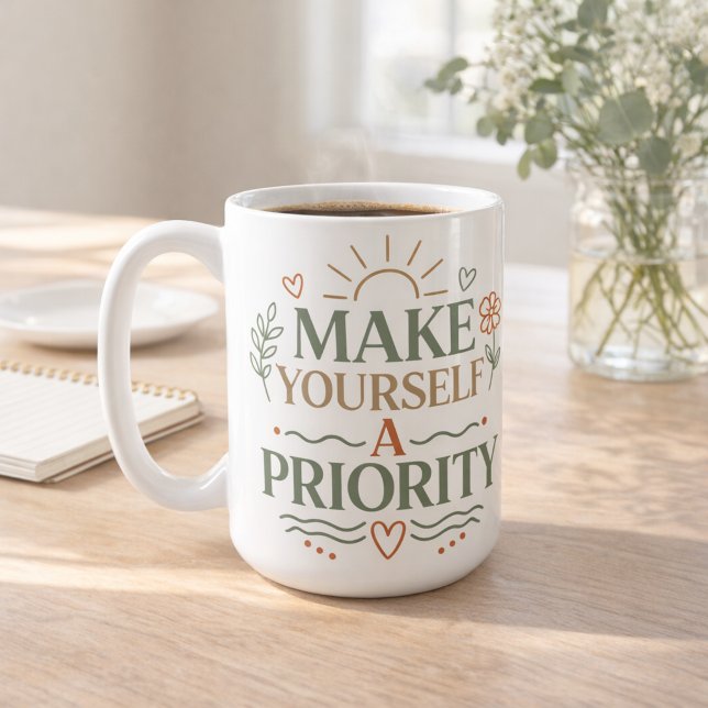 Mug Conception de citation botanique de mise en priori (Make Yourself a Priority Botanical Quote Design Coffee Mug)