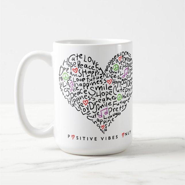 Mug Conception de cœur avec des vibrations positives u (Gauche)