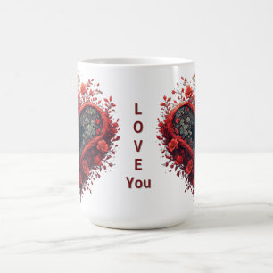 Mug Conception de cœur floral rouge avec des fleurs ép