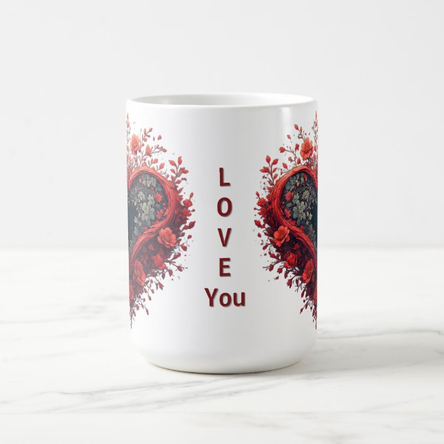 Mug Conception de cœur floral rouge avec des fleurs ép (Centre)