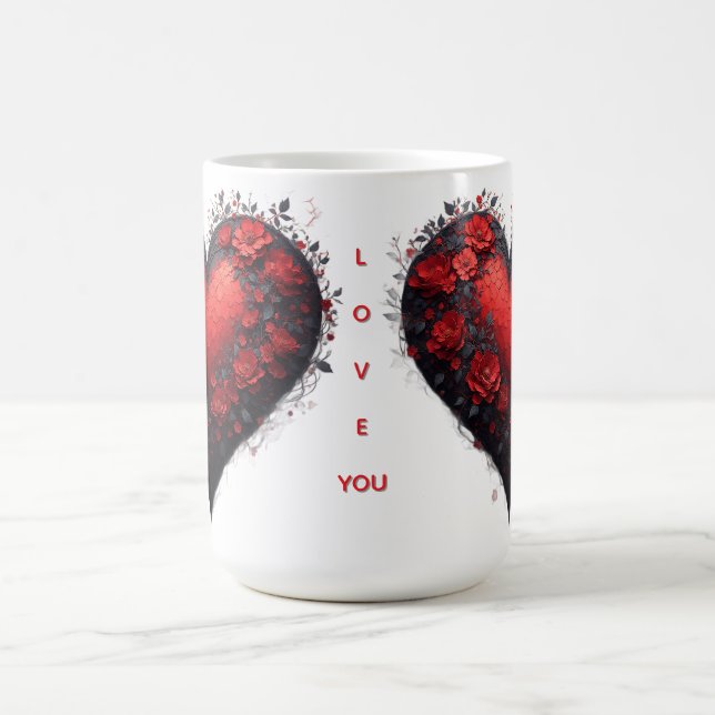 Mug Conception de cœur floral rouge avec des fleurs ép (Centre)