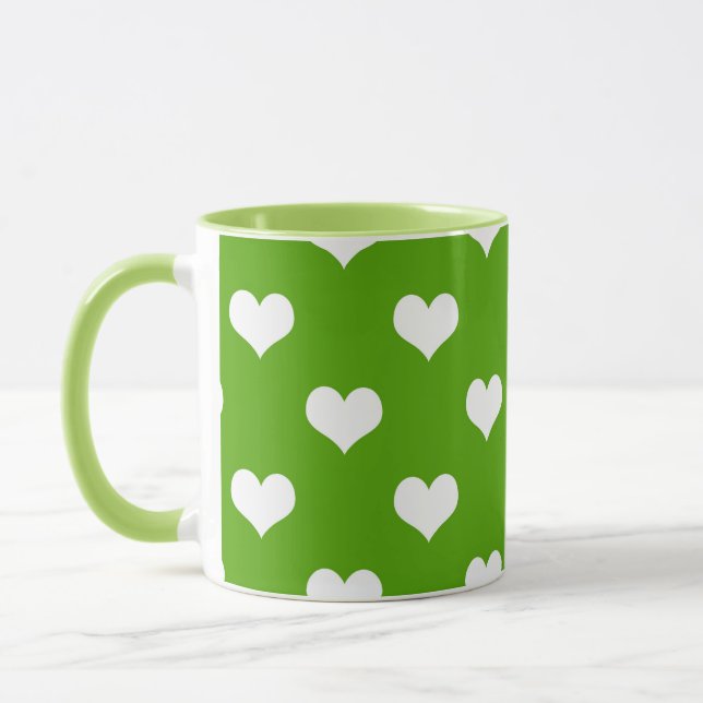 Mug Conception de coeurs adorables verts blancs  (Gauche)