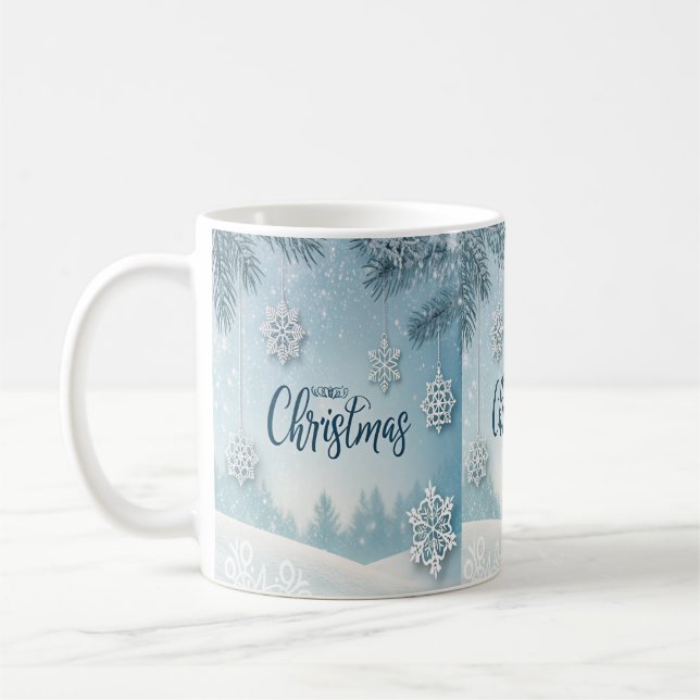 Mug Conception de cristal de neige de Noël bleu doux e (Gauche)