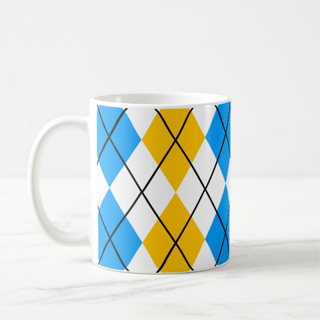 Mug Conception de diamant en Argyle jaune bleu blanc (Gauche)