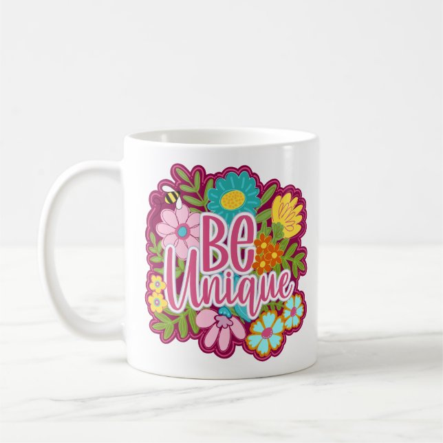 Mug Conception de fleurs motivationnelles Soyez Unique (Gauche)