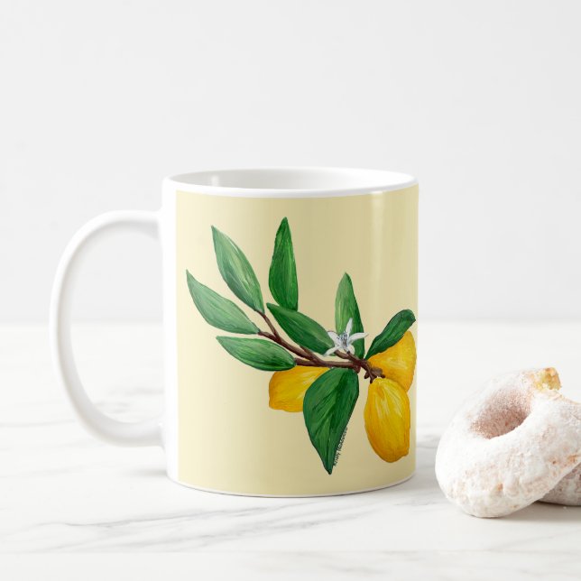 Mug Conception de gouache de feuille de citron | Citro (Avec donut)