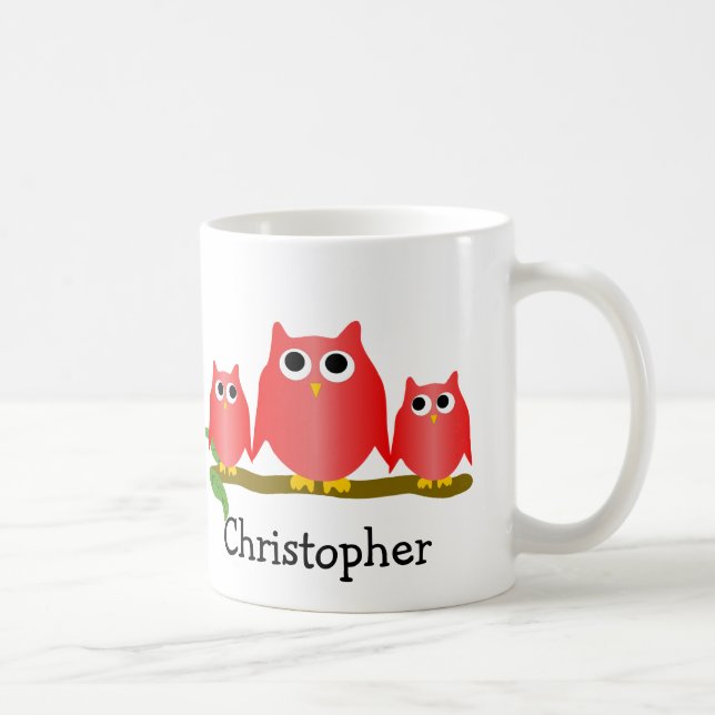 Mug Conception de hiboux rouges personnalisée (Droite)
