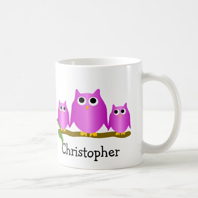 Mug Conception de hiboux violets personnalisés (Droite)
