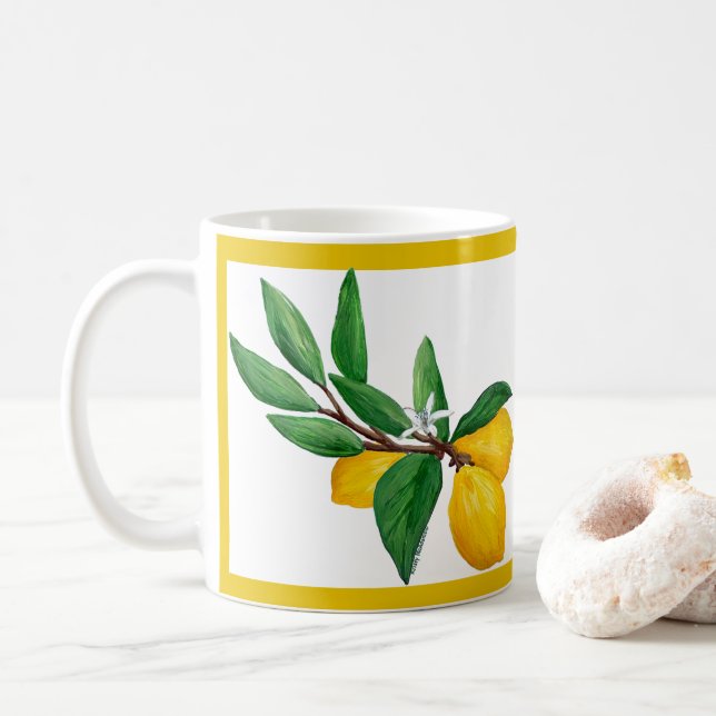 Mug Conception de ligne jaune à aquarelle de feuille d (Avec donut)