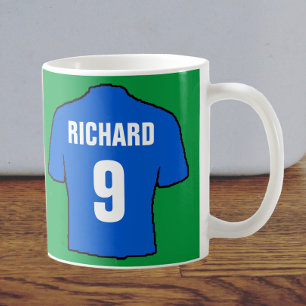 Mug Conception de maillot de football en bleu.