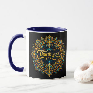 Mug Conception de mandala élégant "Merci" doré avec Lu