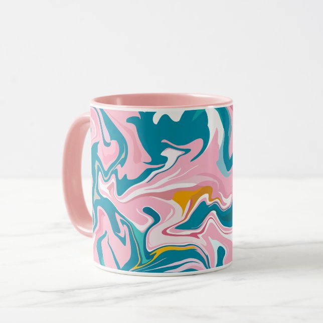 Mug Conception de marbre fluide avec rose et sarcelle  (Devant gauche)