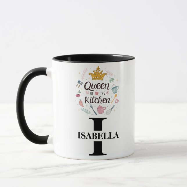 Mug Conception de monogramme de nom de reine de cuisin (Gauche)