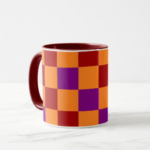 Mug Conception de motif à carreaux rouge orange violet