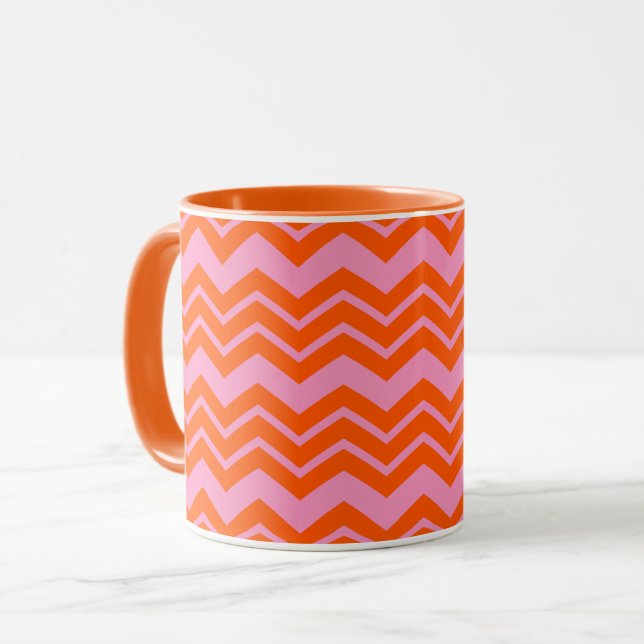 Mug Conception de motif chevron orange et rose  (Devant gauche)