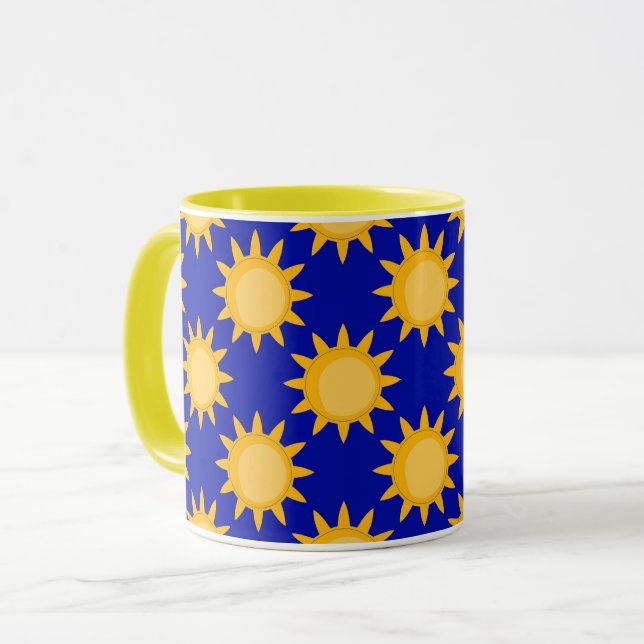 Mug Conception de motif de soleil sur fond bleu  (Devant gauche)
