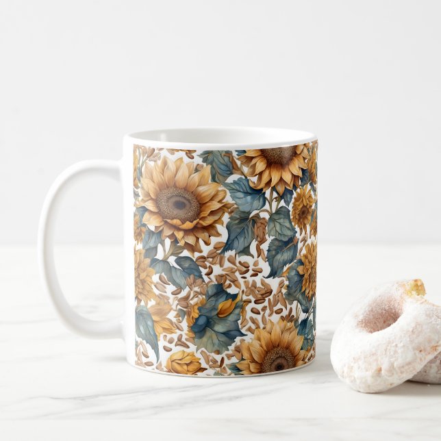 Mug Conception de motif de tournesols dansants (Avec donut)