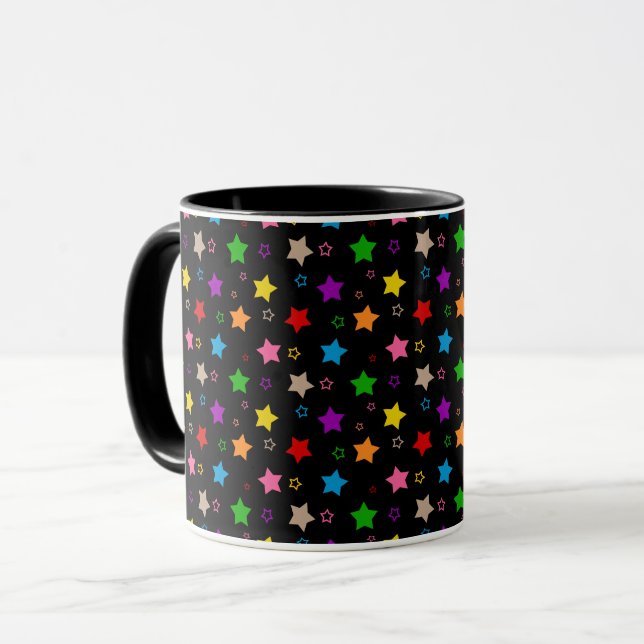 Mug Conception de motif d'étoiles colorées Noir  (Devant gauche)