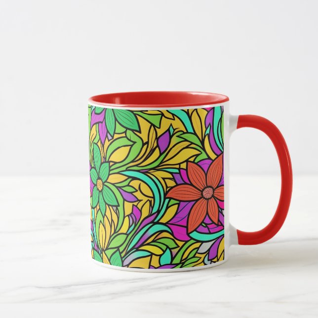 Mug Conception de motif floral avec art de ligne abstr (Droite)