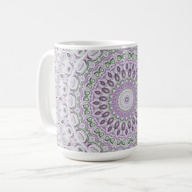 Mug Conception de motif mandala lavande et vert (Devant gauche)