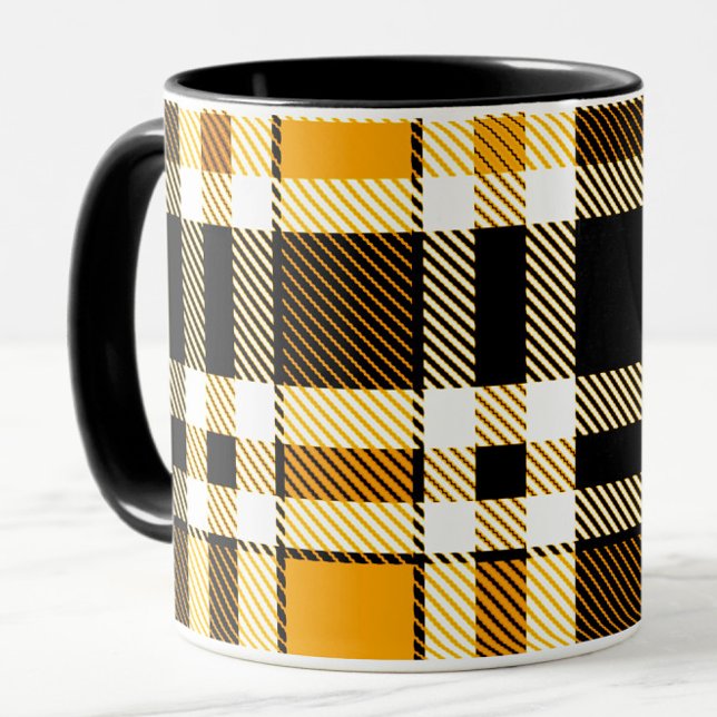 Mug Conception de motif tartan en flanelle jaune noir  (Créateur téléchargé)