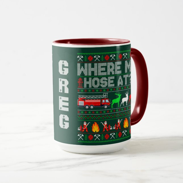 Mug Conception de Noël drôle de pompier  (Devant droit)