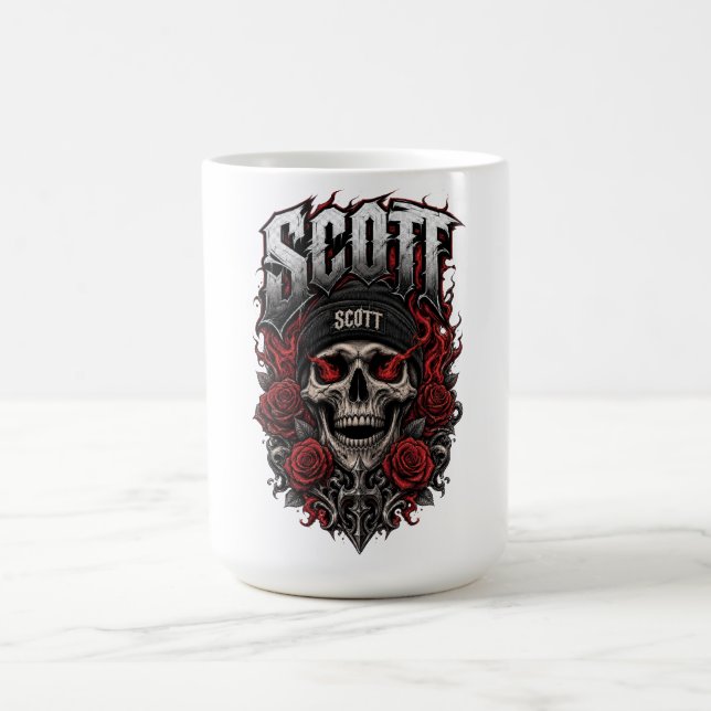 Mug Conception de nom personnalisé Scott Gothic Skull (Centre)