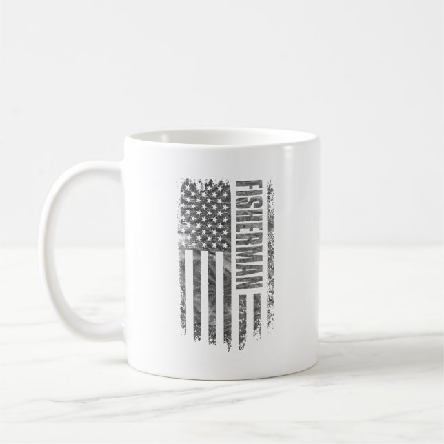 Mug Conception de pêcheur drapeau USA en détresse (Gauche)